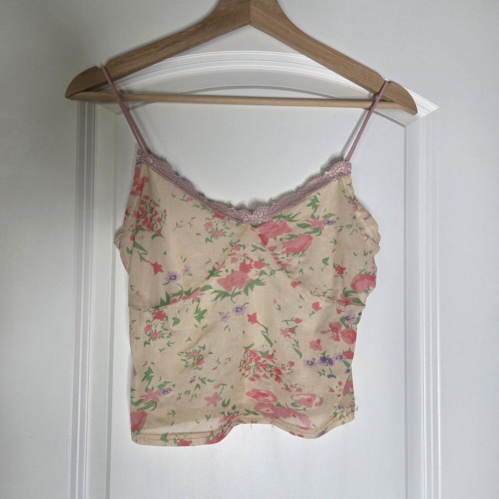 Unbranded Size Small Floral Tank With Lace Trim